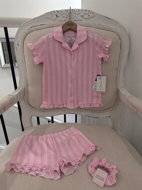 🍭 2T Laura Ashley Pink Candy Stripe Toddler Girls Pyjama Set with Scrunchie NWT